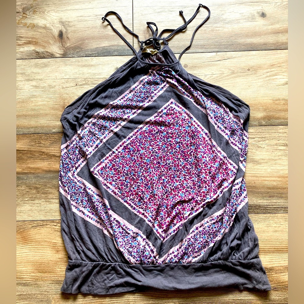 Free People | Floral Print Halter Top - Pink and Gray